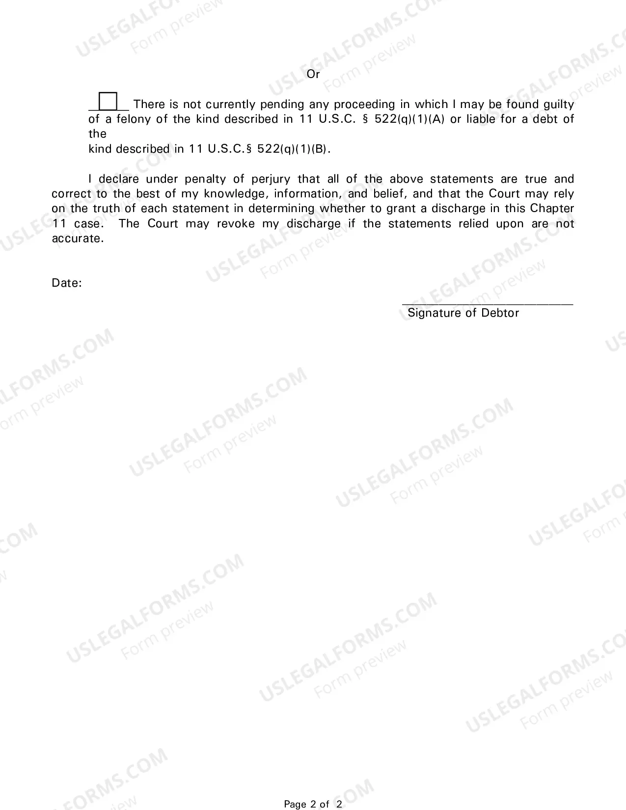 Preview Chapter 11 Affidavit for Entry of Discharge Order After Completion of Plan Payments