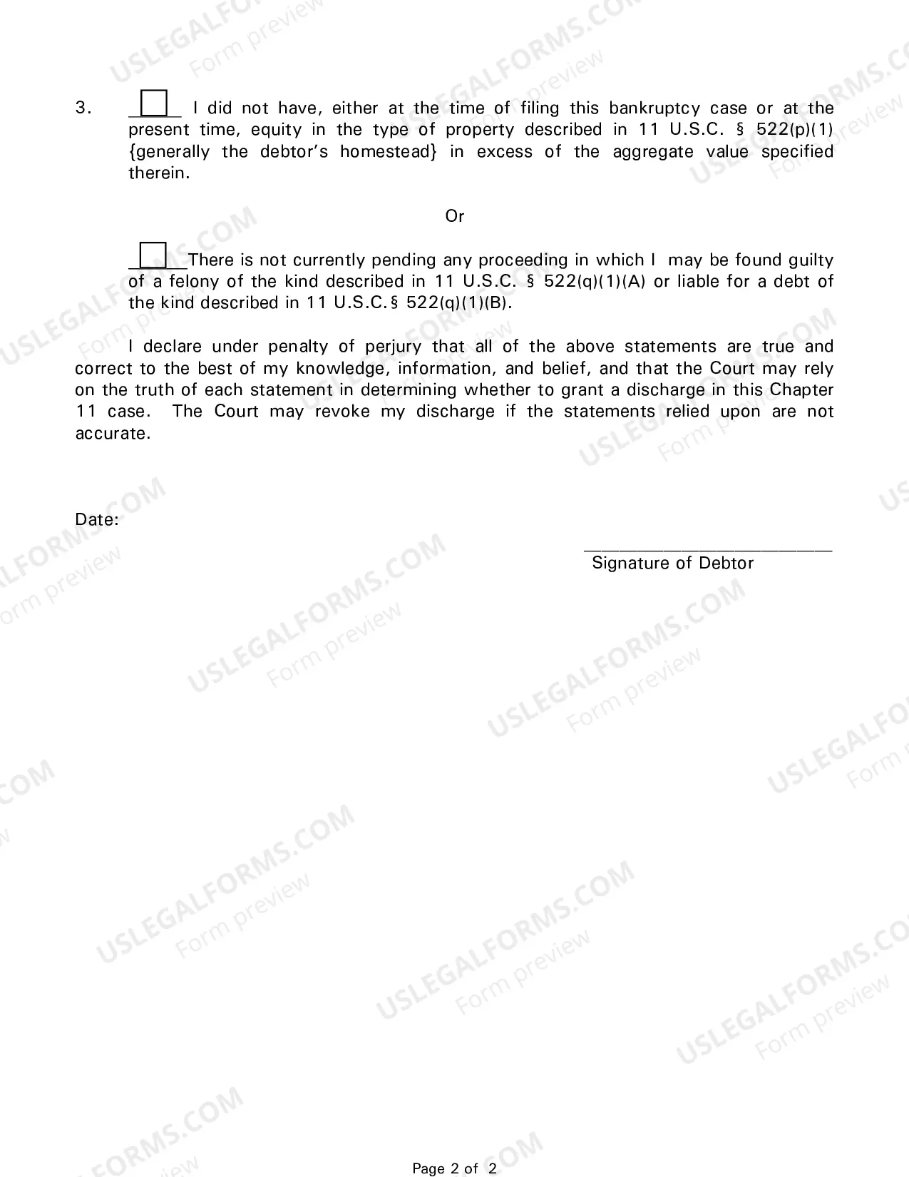 Preview Chapter 11 Affidavit for Entry of Discharge Order Prior to Completion of Plan Payments