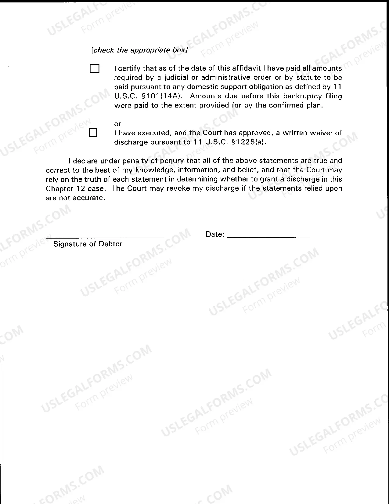 Preview Chapter 12 Affidavit for Entry of Hardship Discharge Order