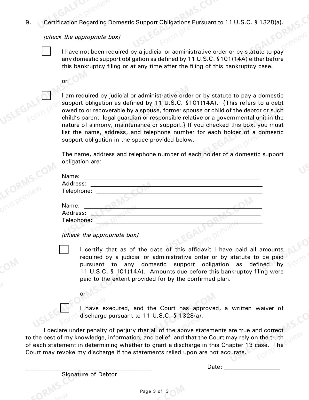 Preview Chapter 13 Affidavit for Entry of Discharge Order After Completion of Plan Payments