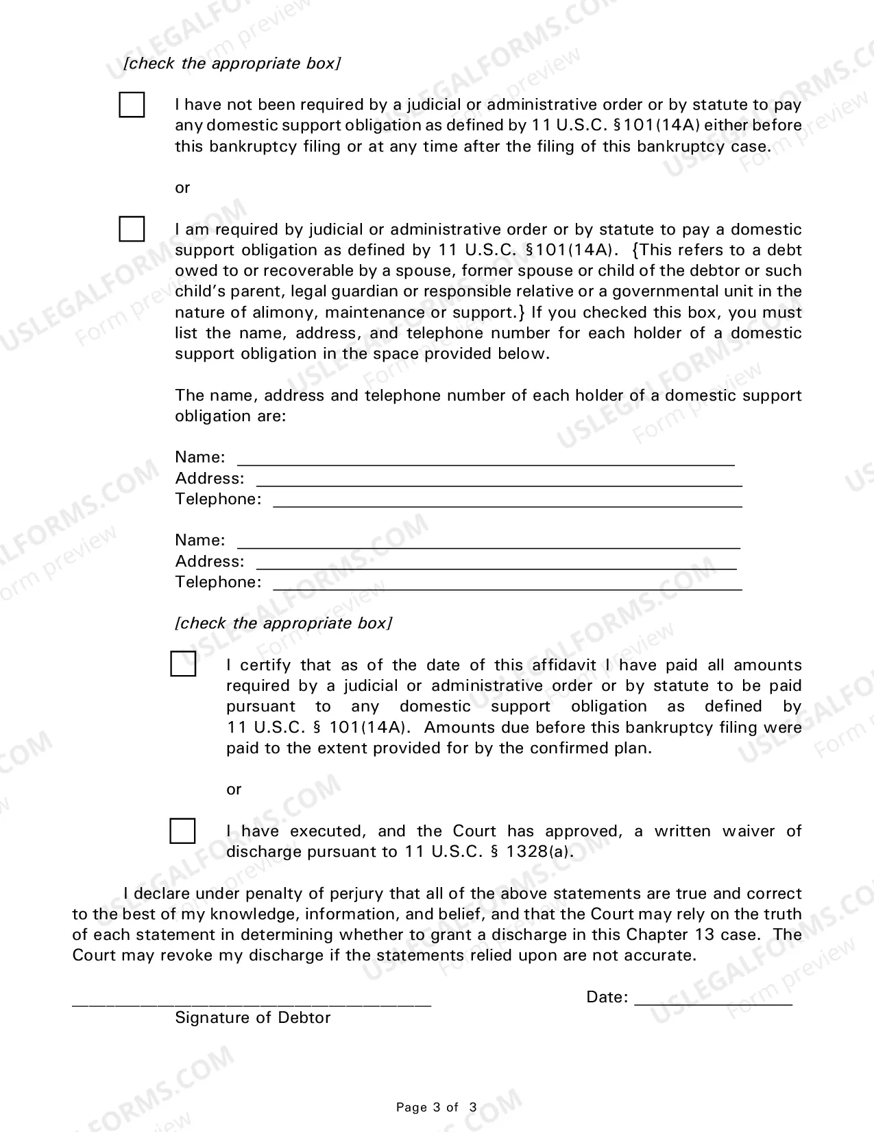 Preview Chapter 13 Affidavit for Entry of Hardship Discharge Order