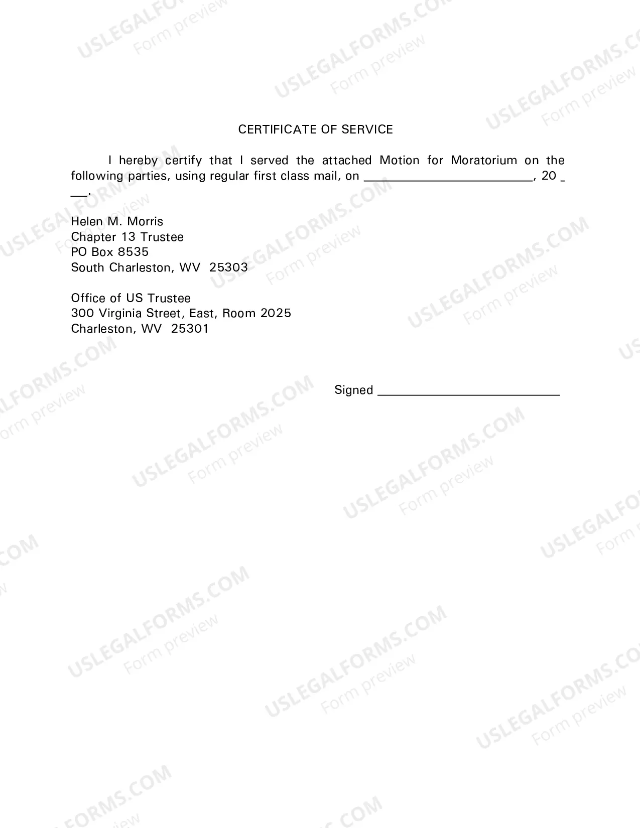 Preview Chapter 13 Motion for Moratorium
