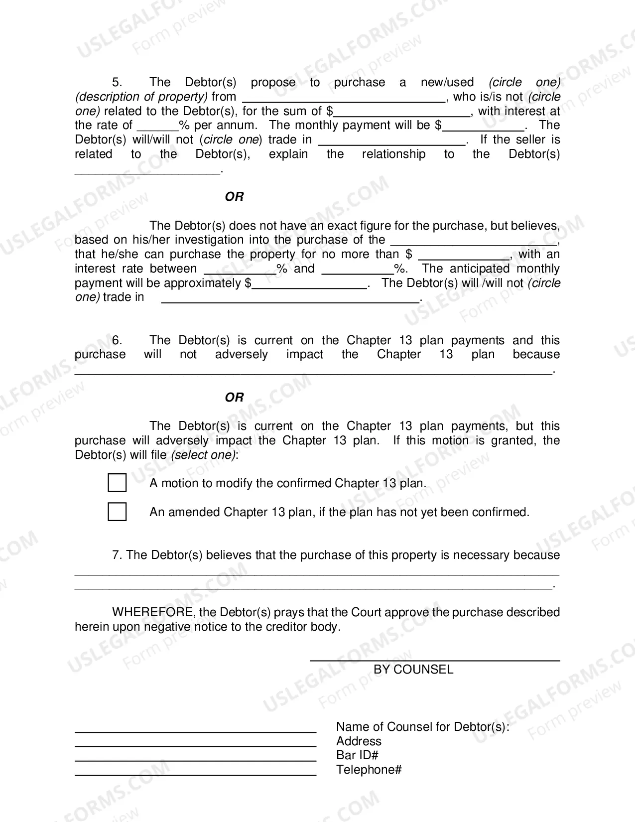 Preview Chapter 13 Motion to Incur Debt