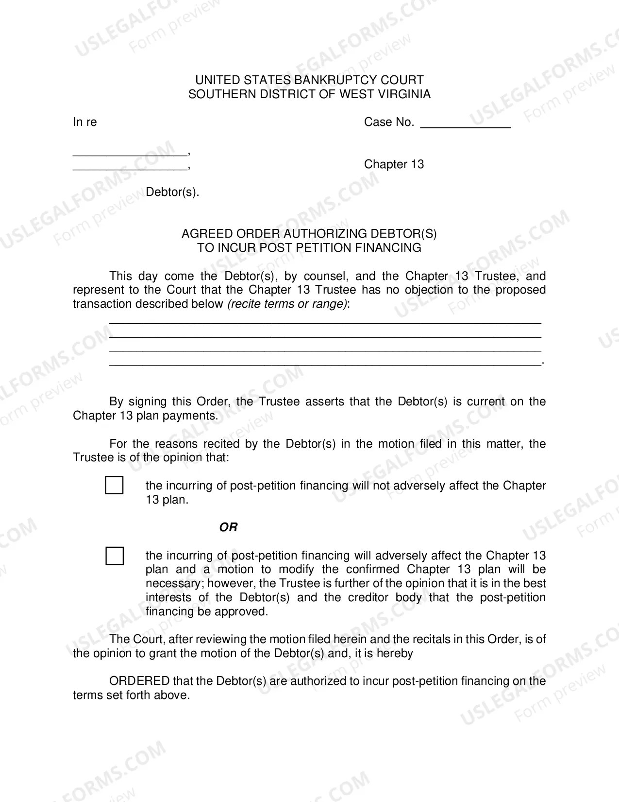 Preview Chapter 13 Motion to Incur Debt