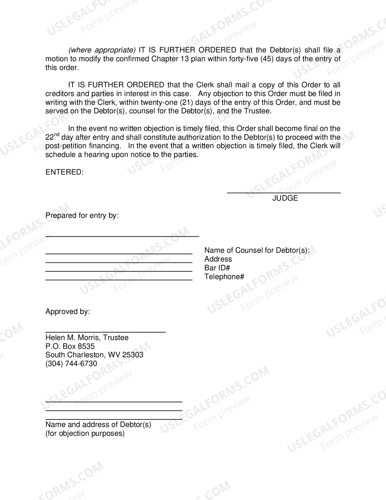 Preview Chapter 13 Motion to Incur Debt