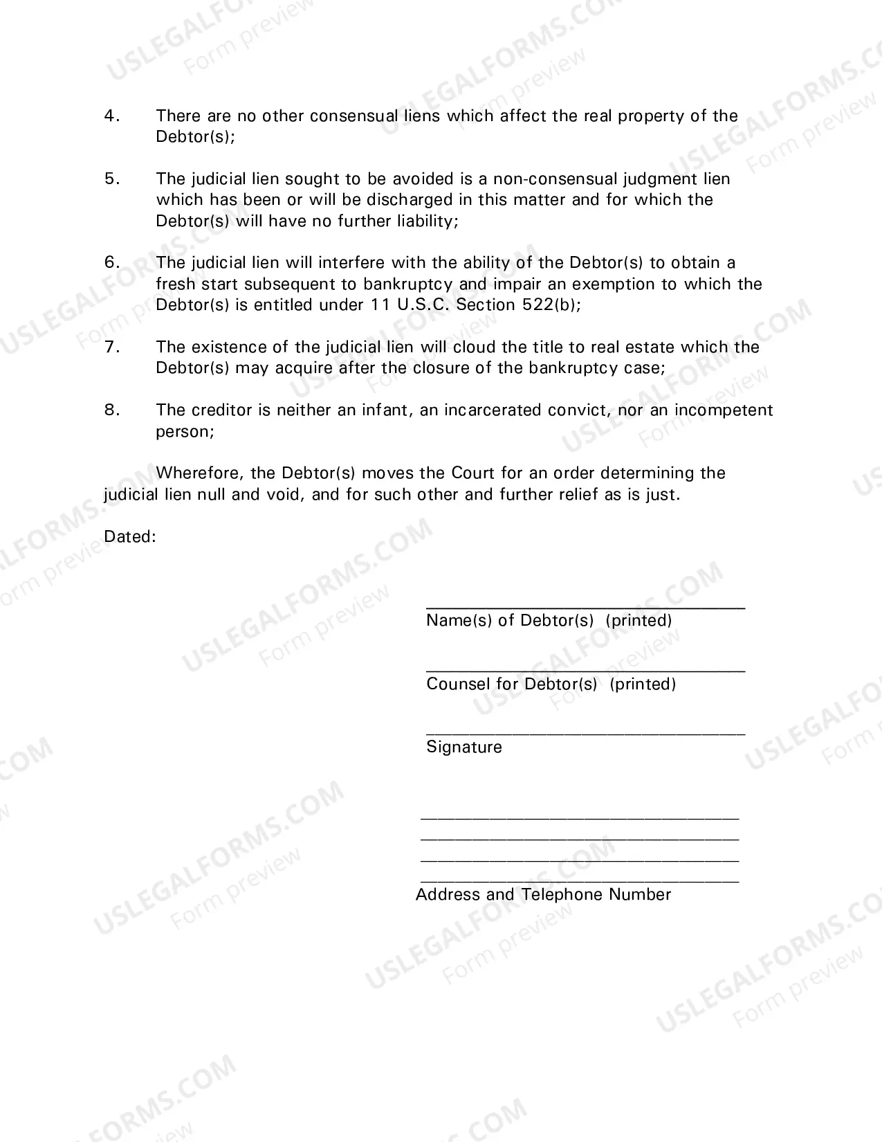 Preview Motion to Avoid Judicial Lien