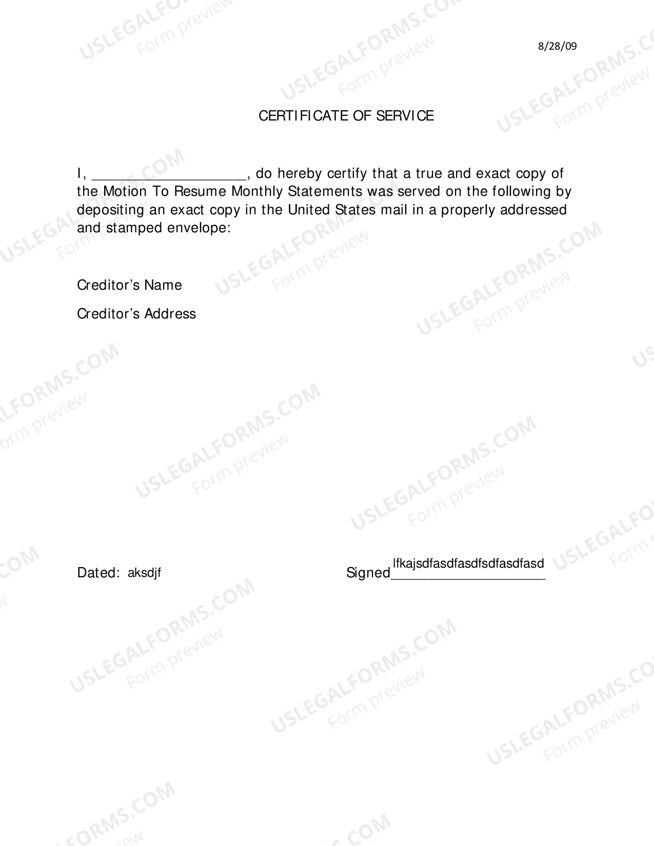 Preview Motion to Resume Monthly Statements