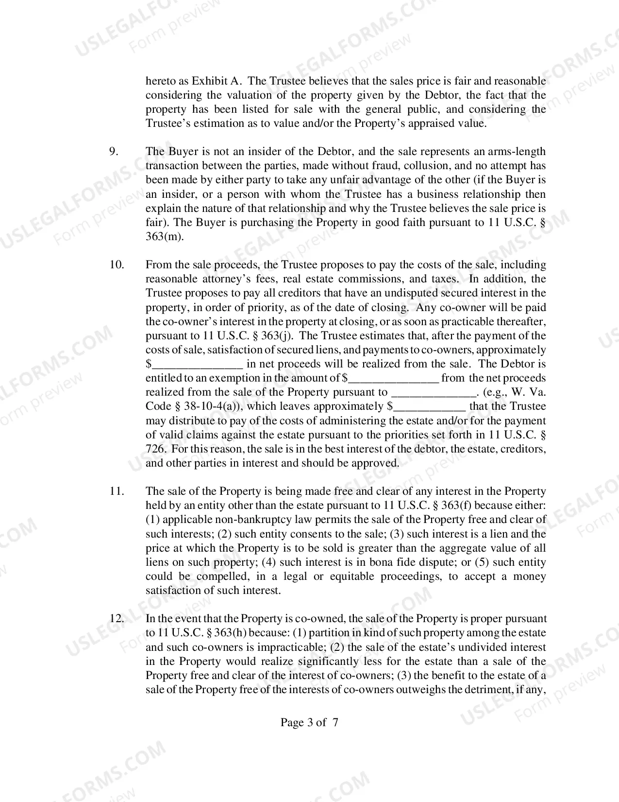 Preview 363(f) Chapter 7 Trustee Model Sale Motion