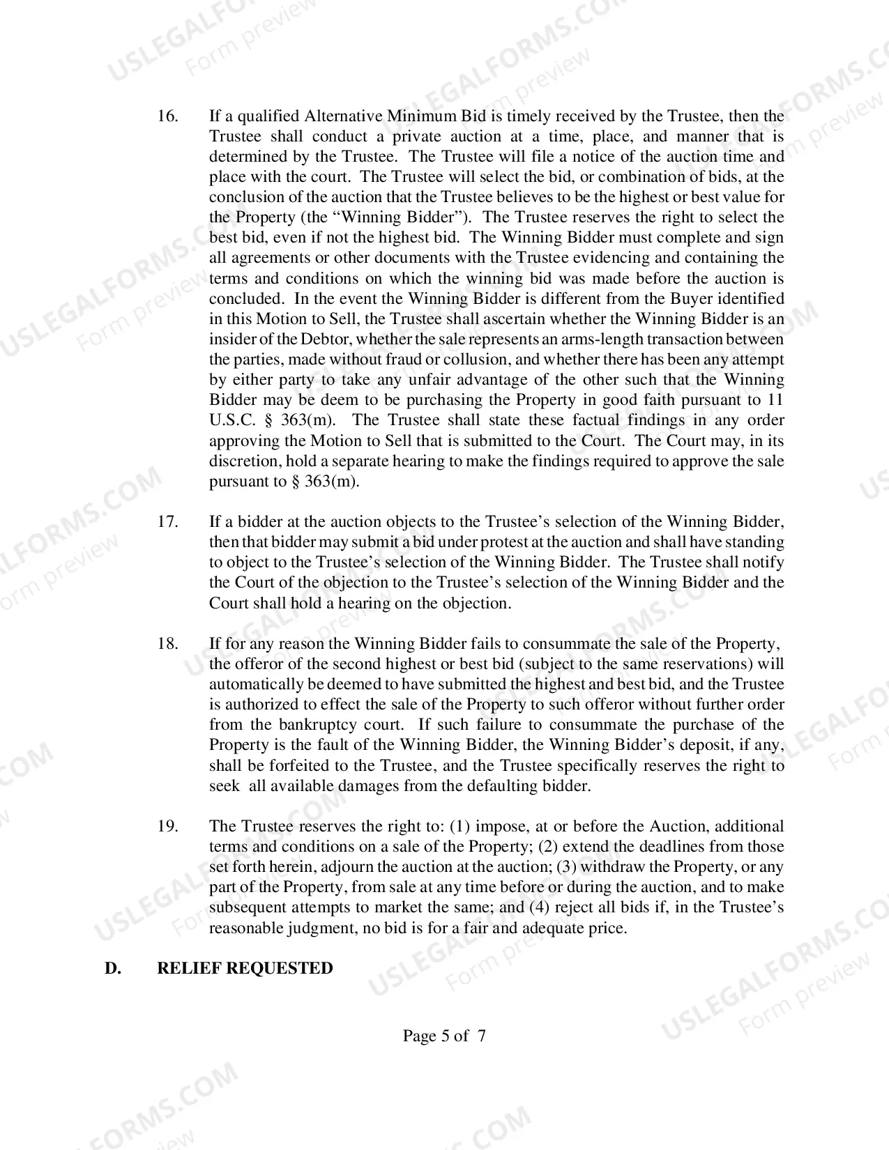 Preview 363(f) Chapter 7 Trustee Model Sale Motion