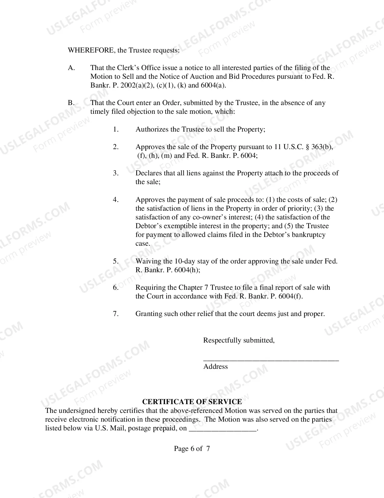 Preview 363(f) Chapter 7 Trustee Model Sale Motion