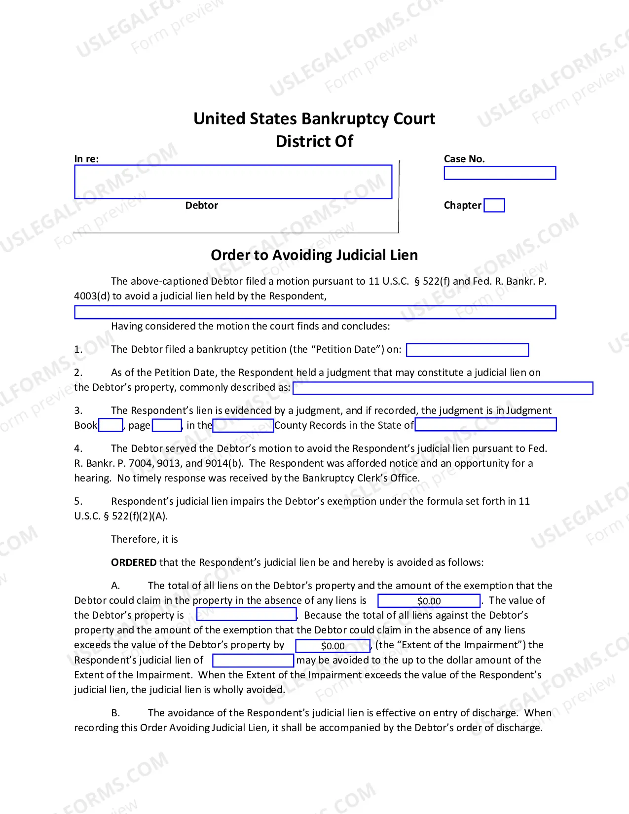 Preview 522(f) Judicial Lien Avoidance Motion and Proposed Order