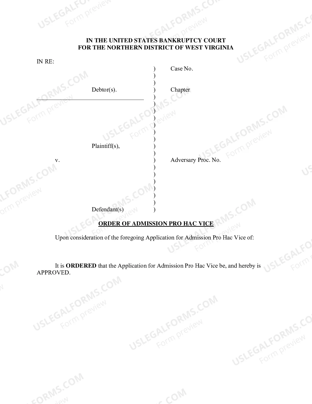 Preview Application to Proceed Pro Hac Vice in an Adversary Case