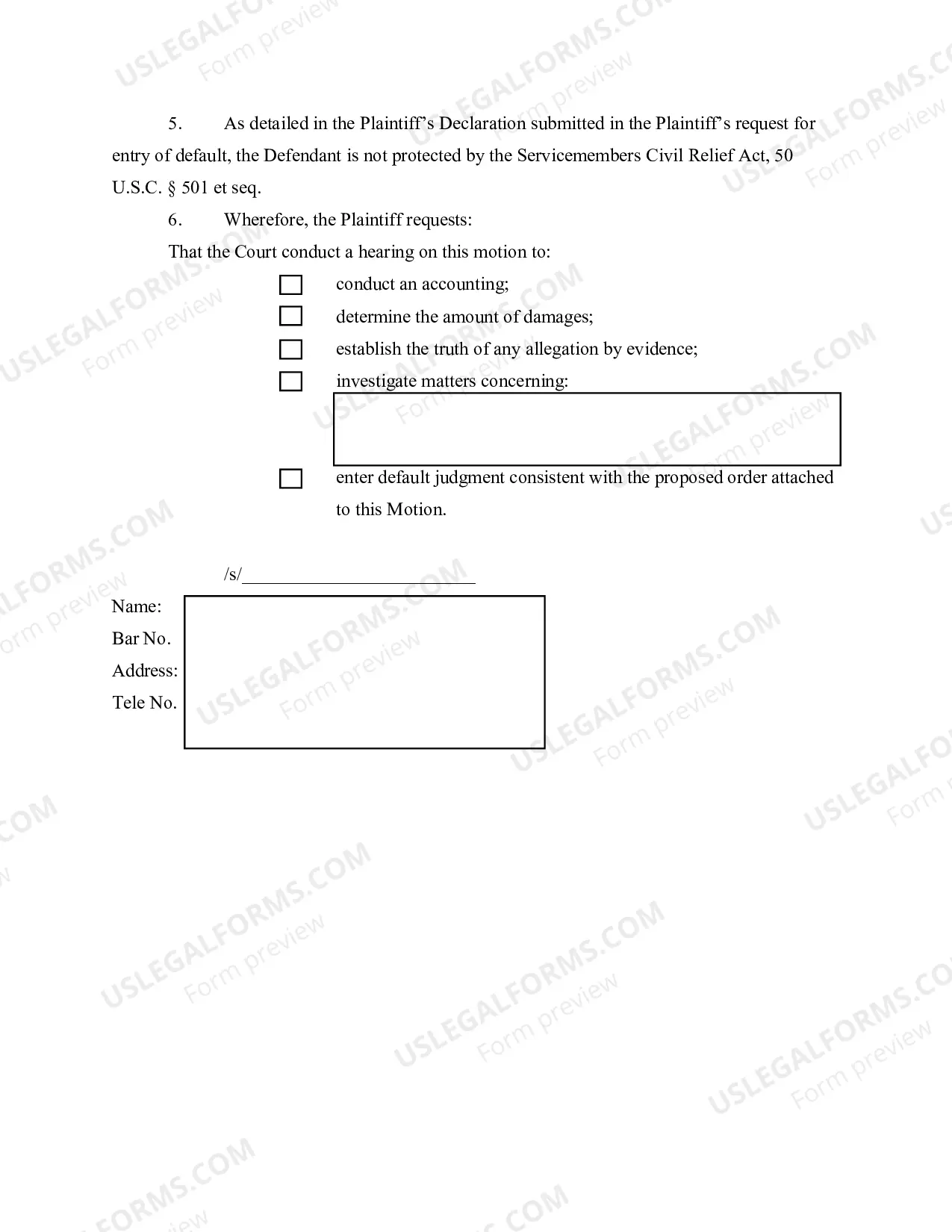 Preview Model Motion for Default Judgment and Proposed Order