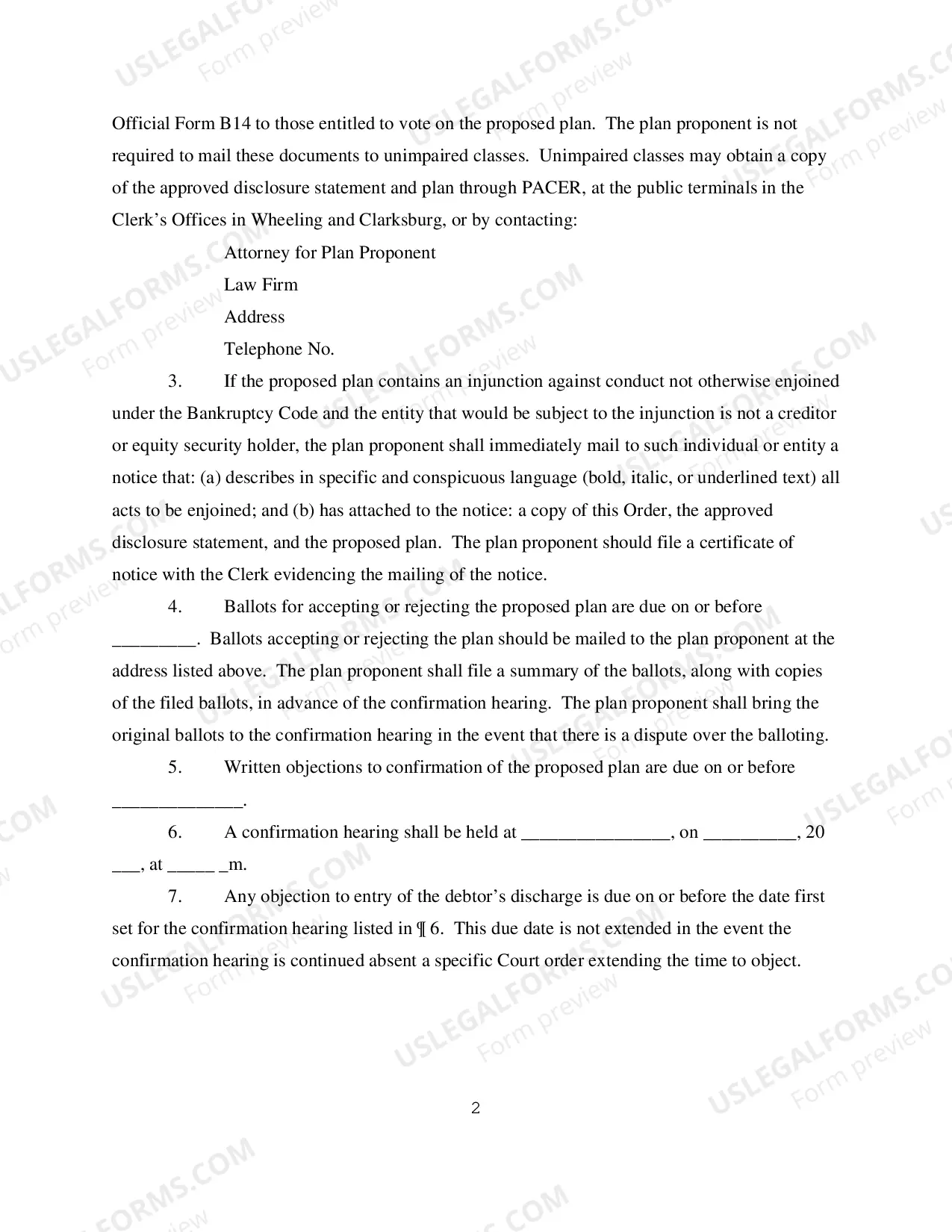 Preview Order Approving Disclosure Statement and Setting Confirmation Hearing
