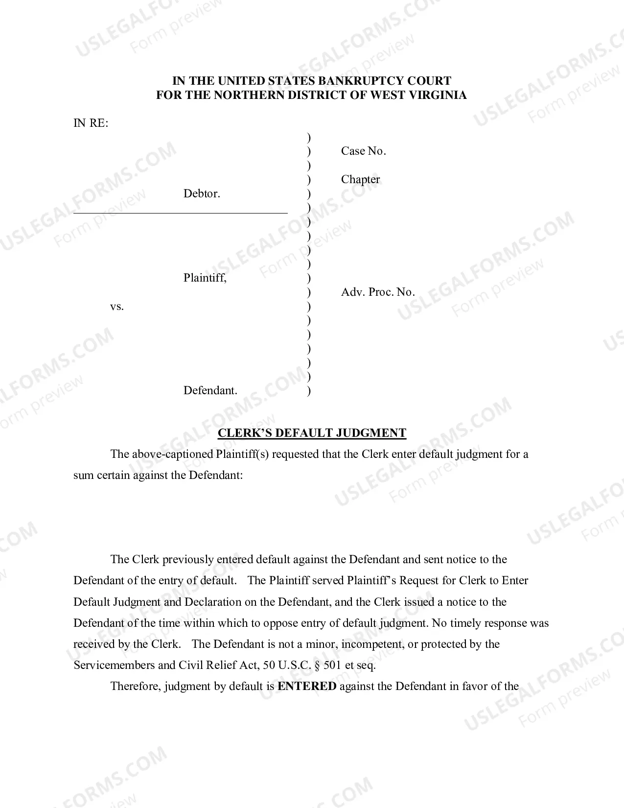 Preview Request for Clerk's Entry of Default Judgment, Declaration, and Proposed Order