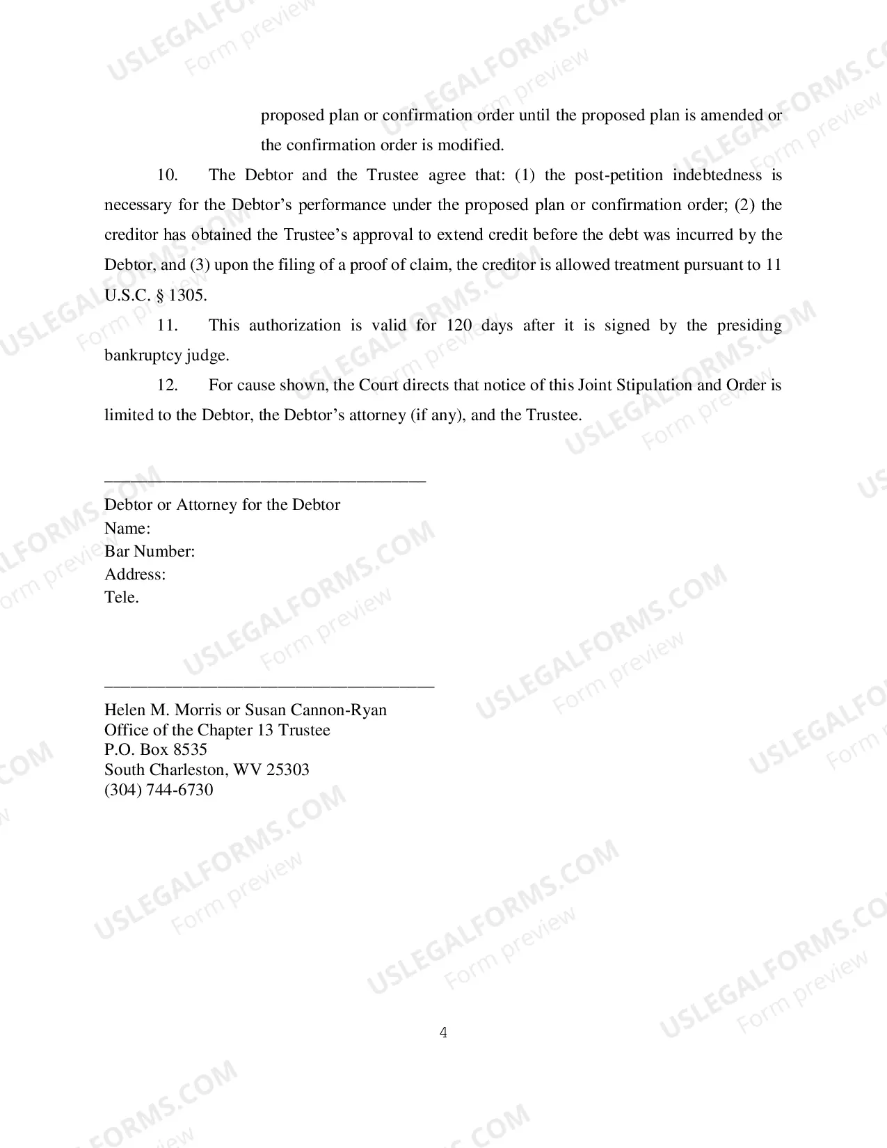 Preview Stipulation Authorizing Post Petition Debt in Chapter 13