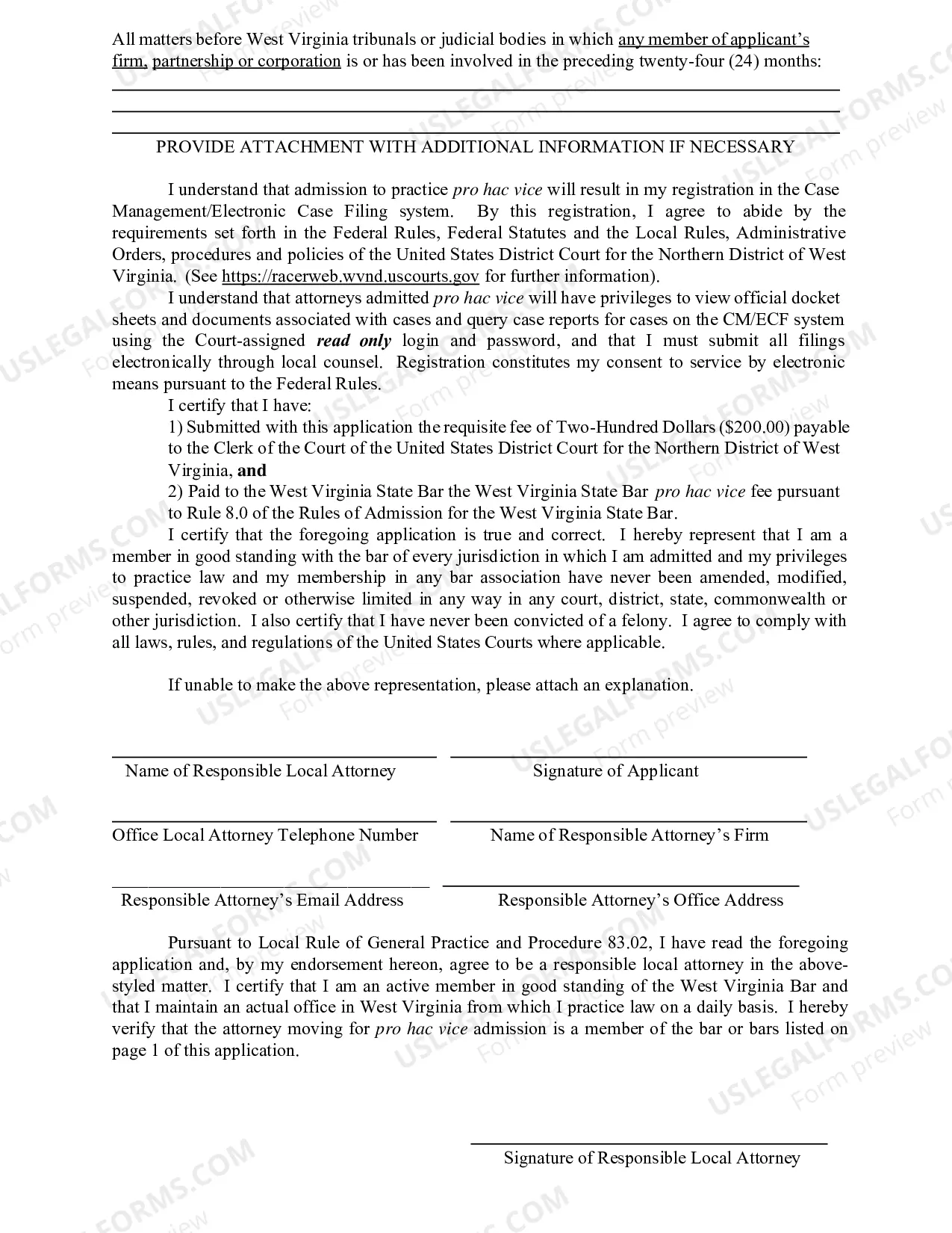 Preview Application for Admission Pro Hac Vice and Order
