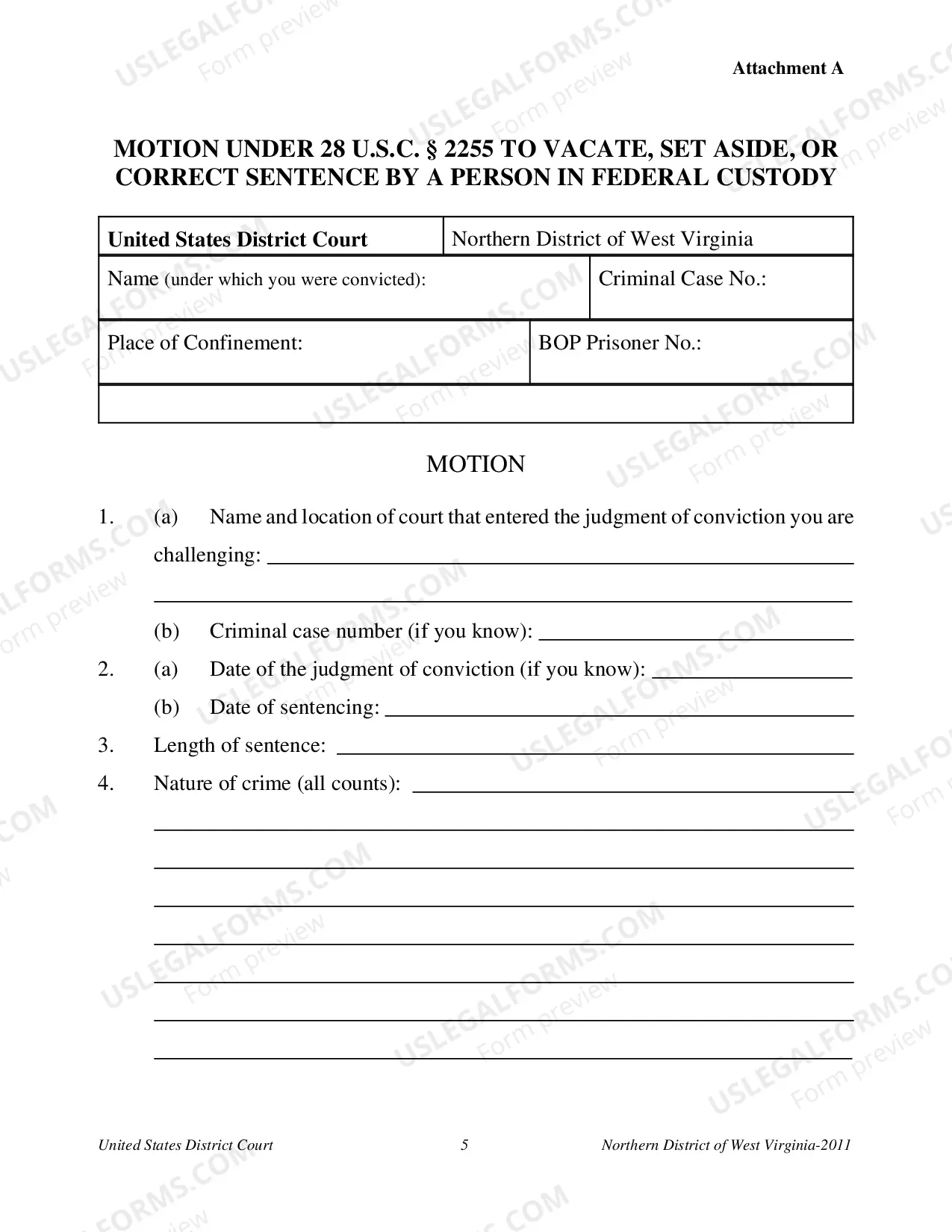Preview Motion under 28 U.S.C. ' 2255 to Vacate, Set Aside ir Correct a Sentence by a Person in Federal Custody