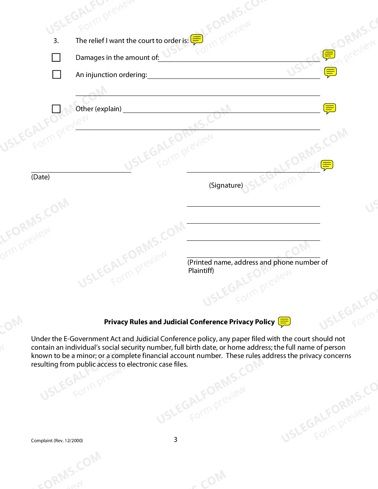 Preview Non-Prisoner General Civil Complaint form