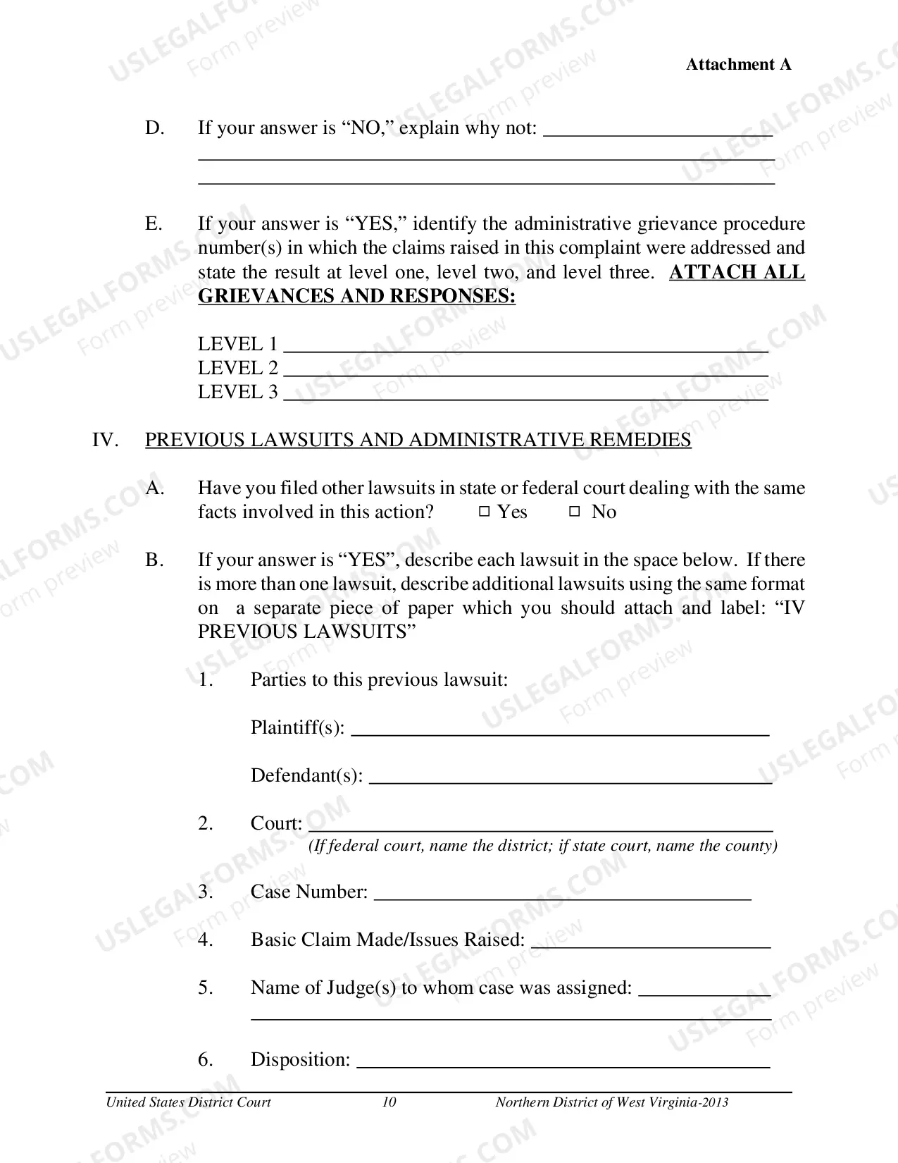Preview Other Pro Se Prisoner Form Packet