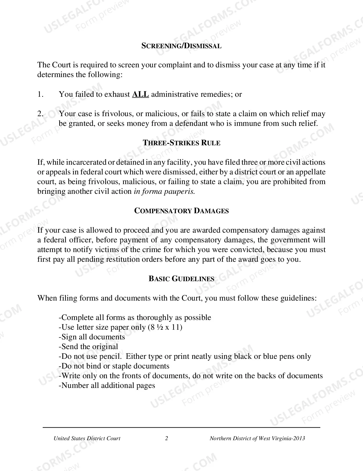 Preview Other Pro Se Prisoner Form Packet