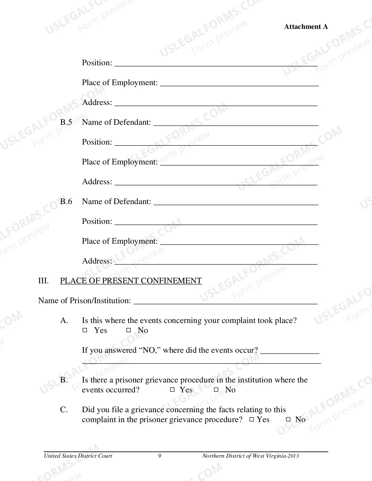 Preview Other Pro Se Prisoner Form Packet