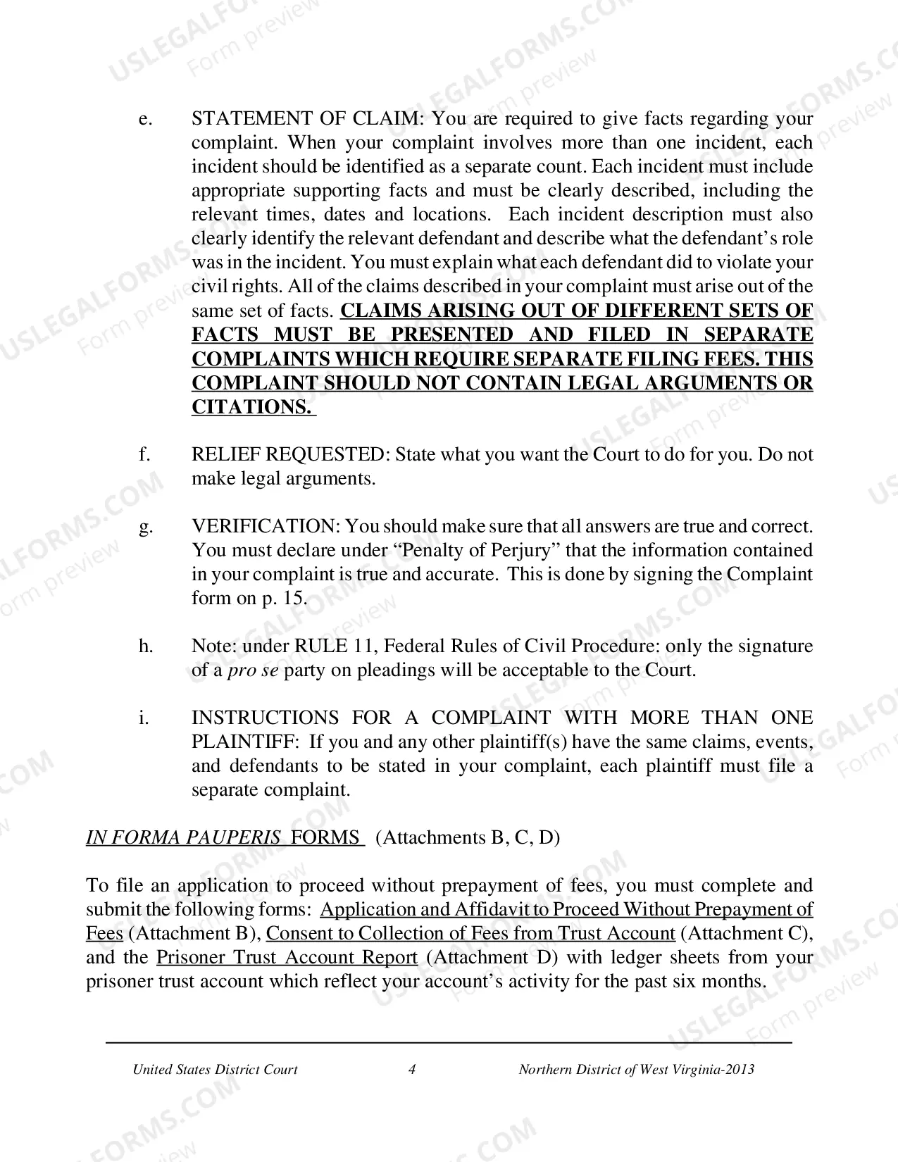 Preview Prisoner Complaint Package-Instructions and Forms for Filing a Civil Rights Complaint under 42 U.S.C. ' 1983