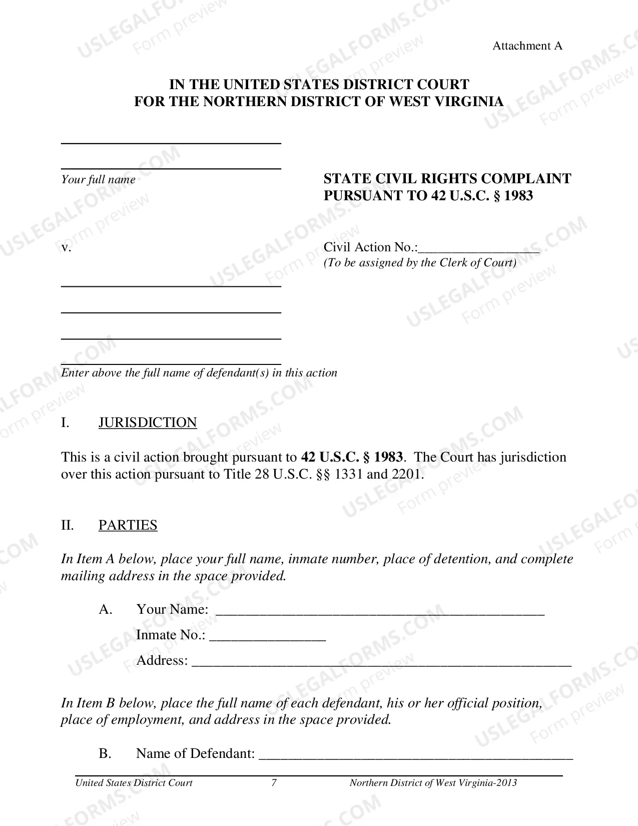 Preview Prisoner Complaint Package-Instructions and Forms for Filing a Civil Rights Complaint under 42 U.S.C. ' 1983