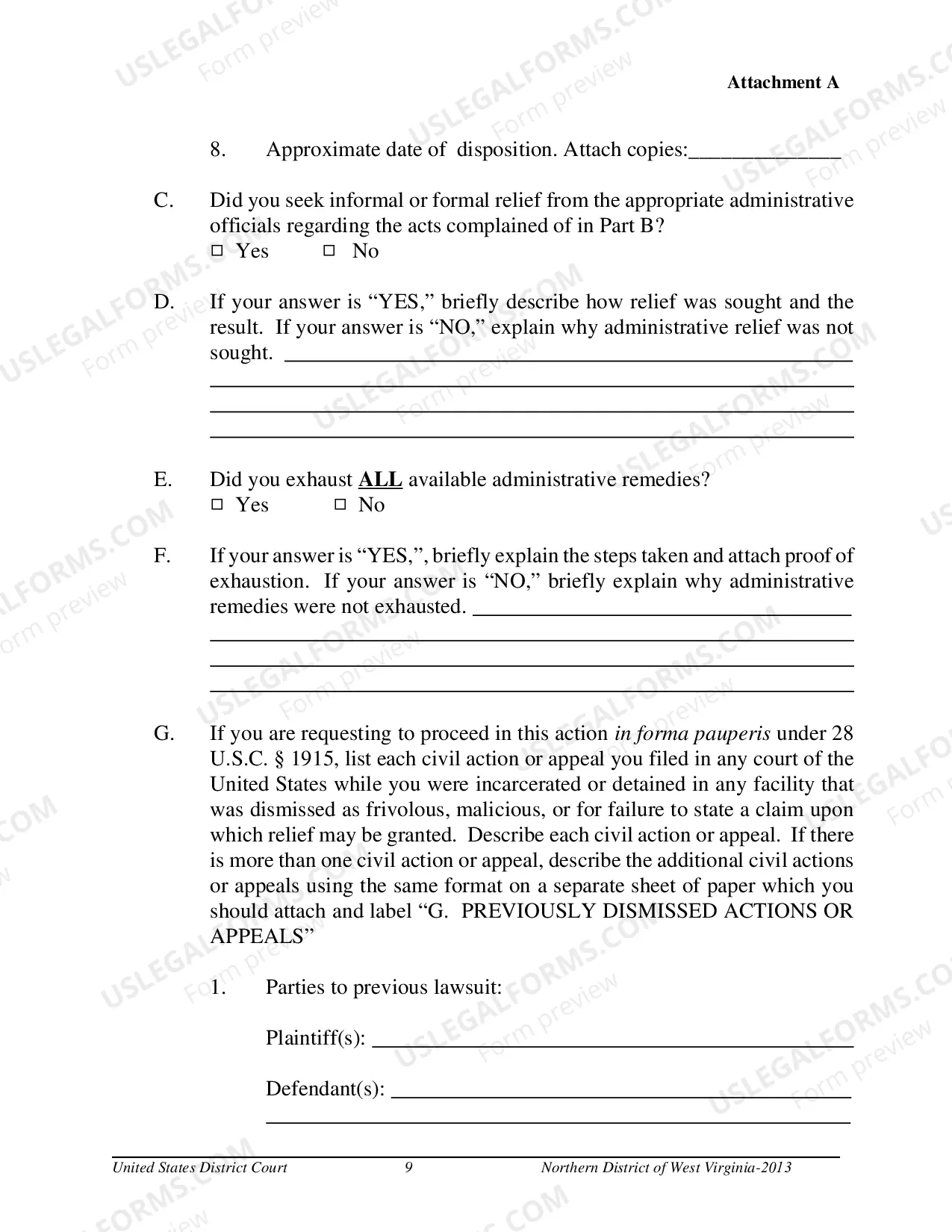 Preview Pro Se Prisoner Federal Tort Claim Act (FTCA) Forms Packet