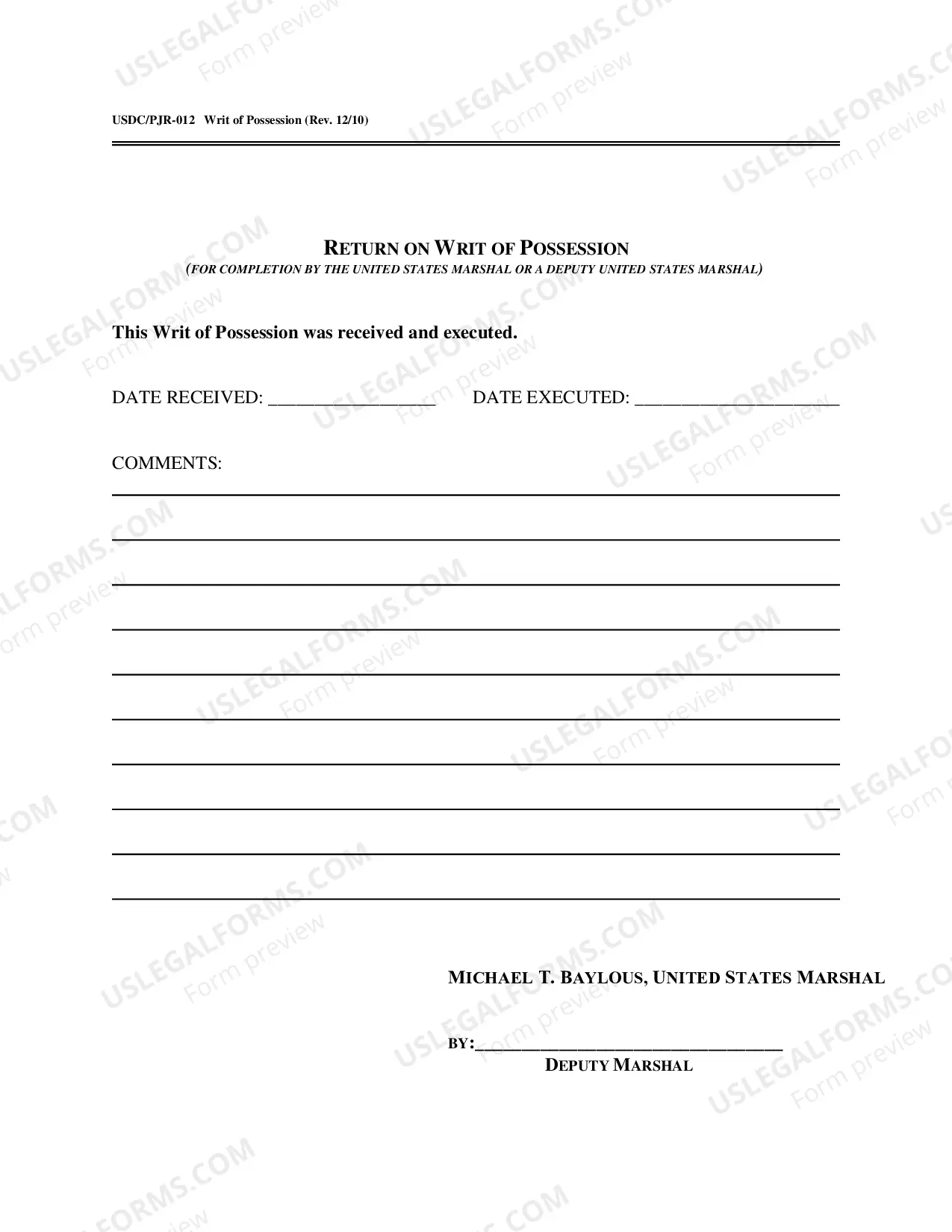 Preview Writ of Possession