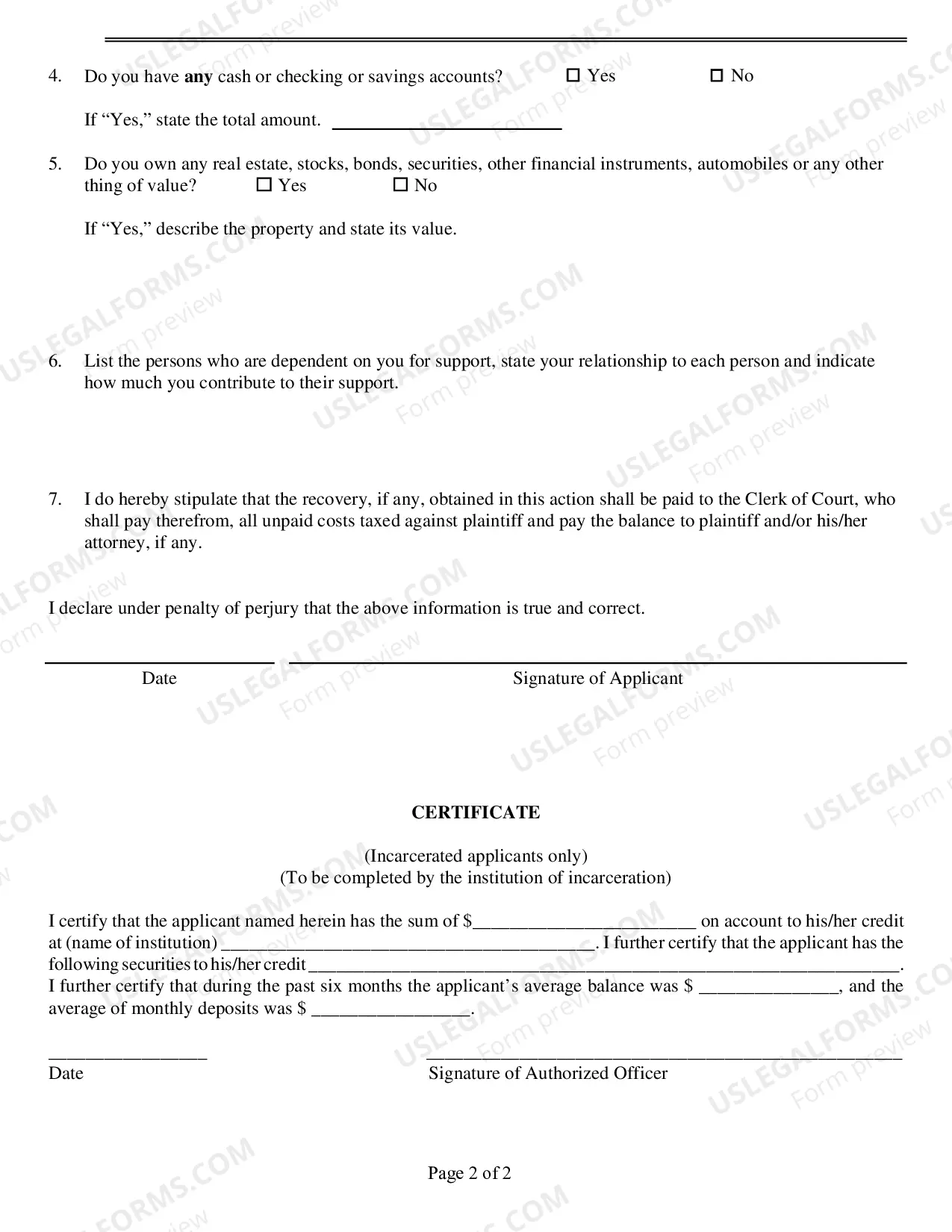 Preview Application to Proceed Without Prepayment of Fees and Costs (L R Civ P 3.5)