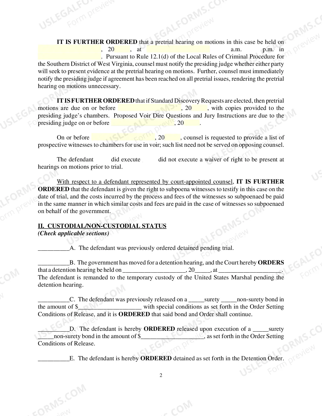 Preview Arraignment Order and Standard Discovery Requests (L R Cr P 16.1)