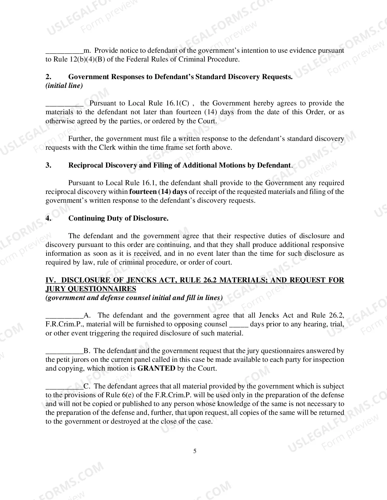 Preview Arraignment Order and Standard Discovery Requests (L R Cr P 16.1)