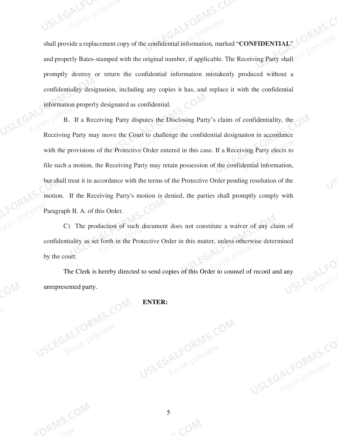 Preview Order Governing the Inadvertent Disclosure of Documents or Other Materials under Rule 502(b) (L R Civ P 26.4 Form)