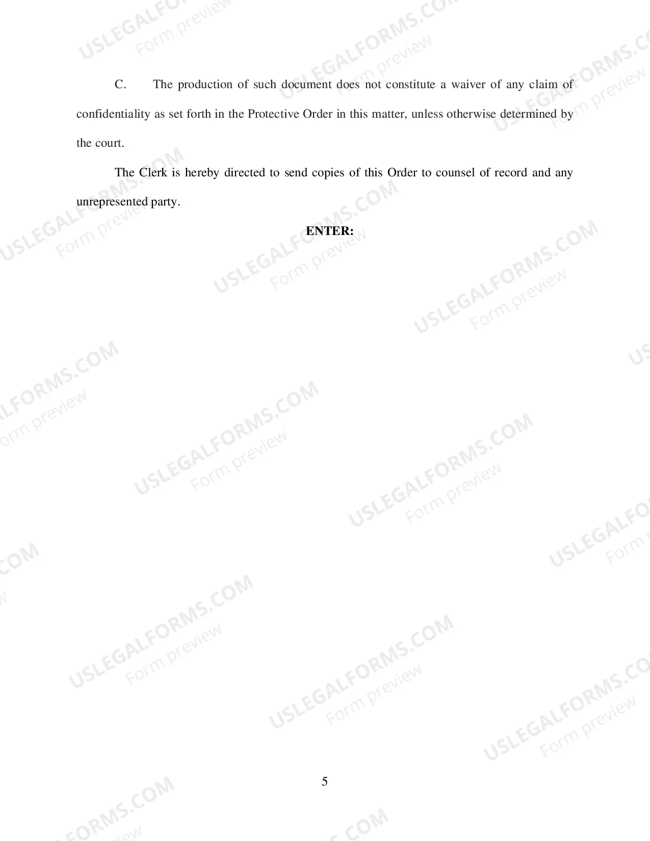 Preview Order Governing the Inadvertent Disclosure of Documents or Other Materials under Rule 502(d) (L R Civ P 26.4 Form)