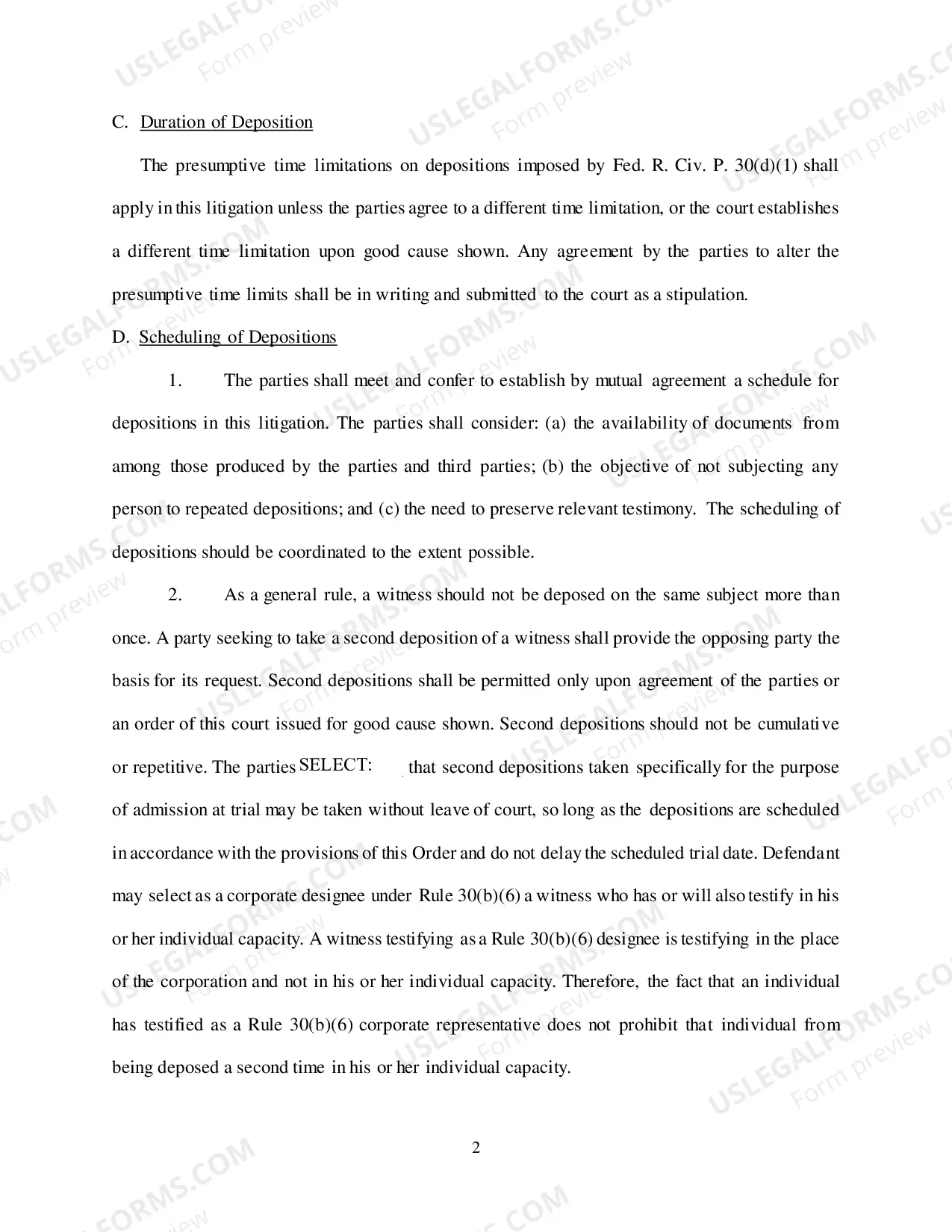 Preview Order Setting Deposition Protocol (L R 26.1 Form)