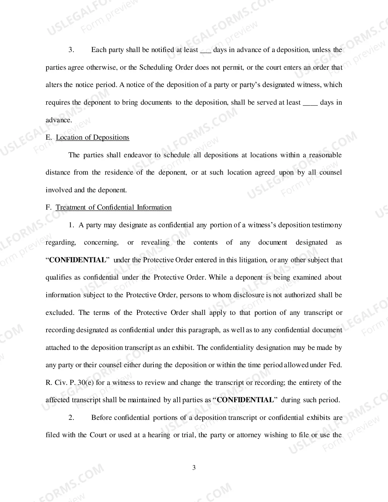 Preview Order Setting Deposition Protocol (L R 26.1 Form)