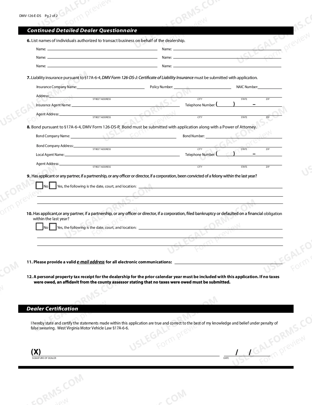 Preview Dealer Renewal Application