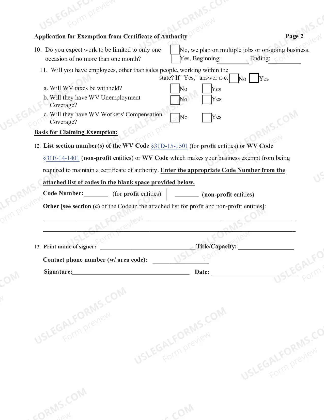 Preview Application for Exemptionfrom Certificate of Authority