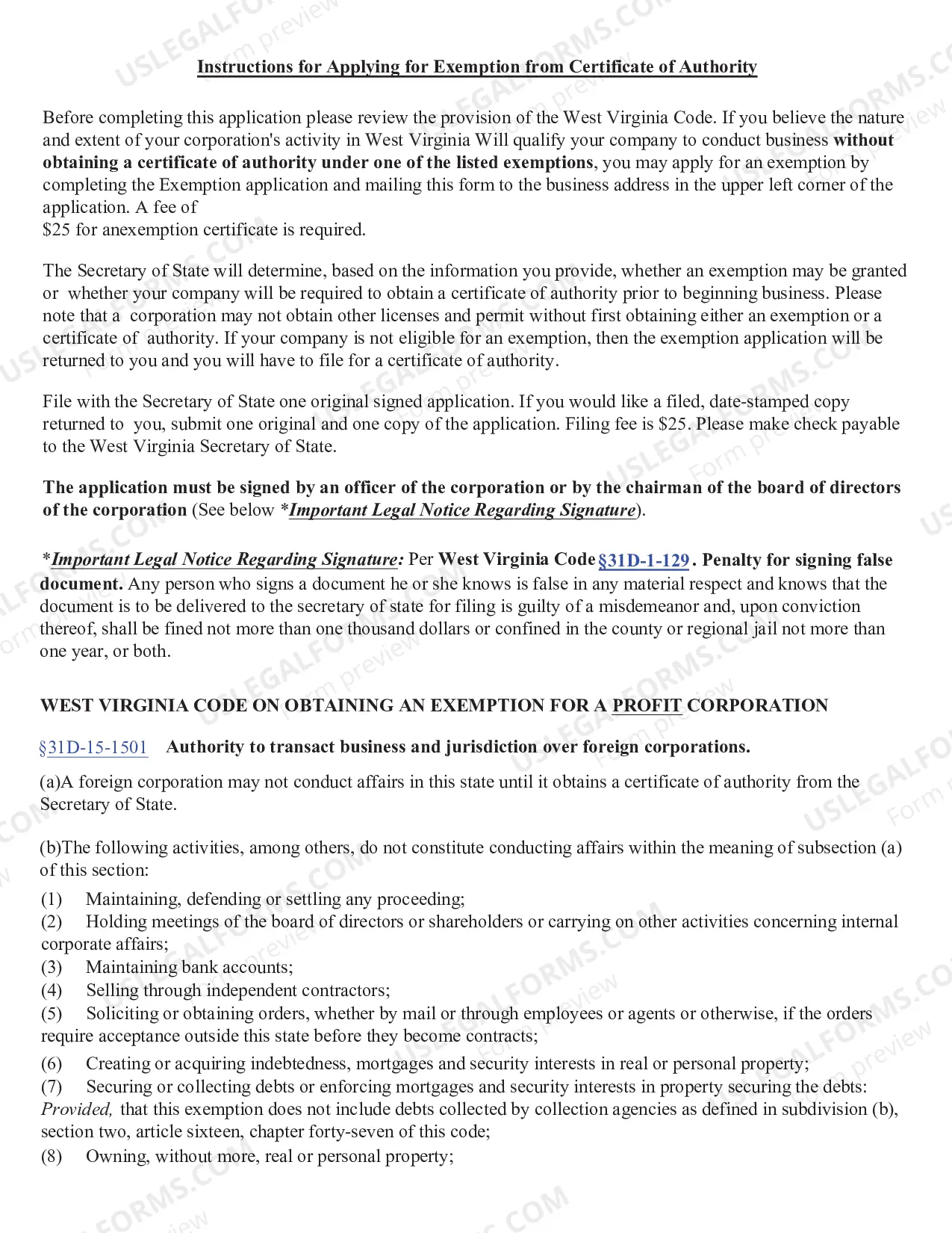Preview Application for Exemptionfrom Certificate of Authority
