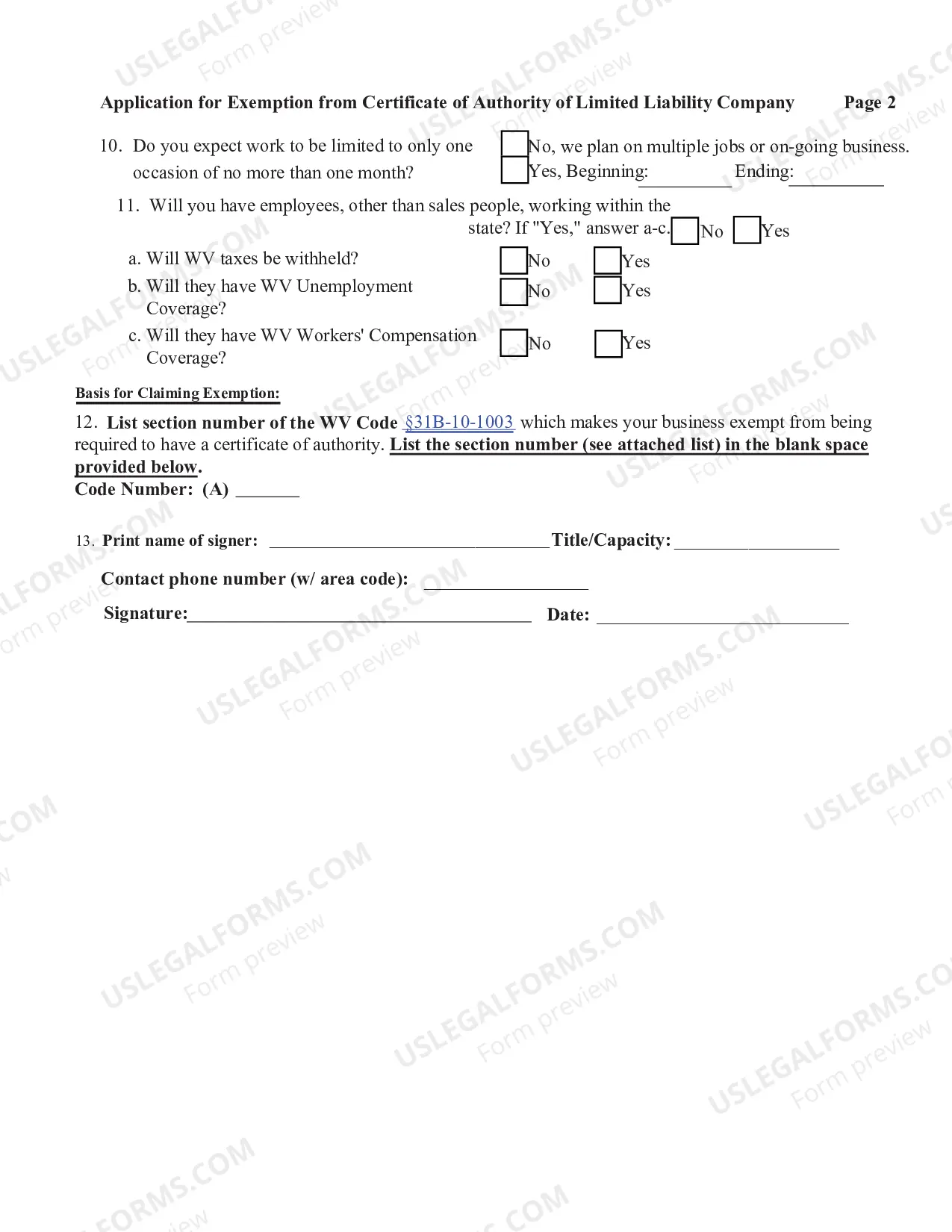 Preview Application for Exemption from Certificate of Authority