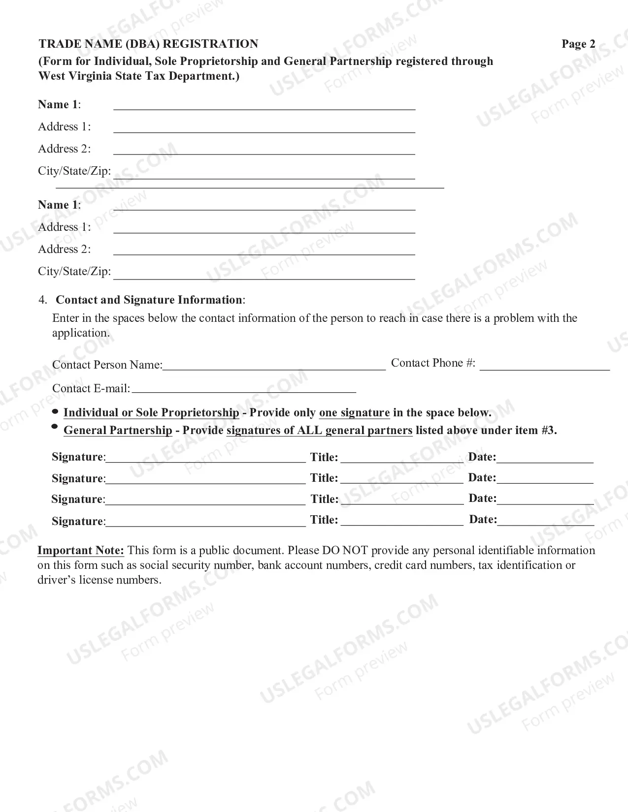 Preview Trade Name (DBA) Registration[Individual, Sole Proprietorship, General Partnership]