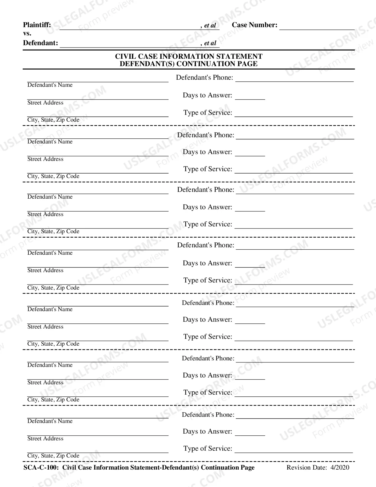 Preview Civil Case Information Statement