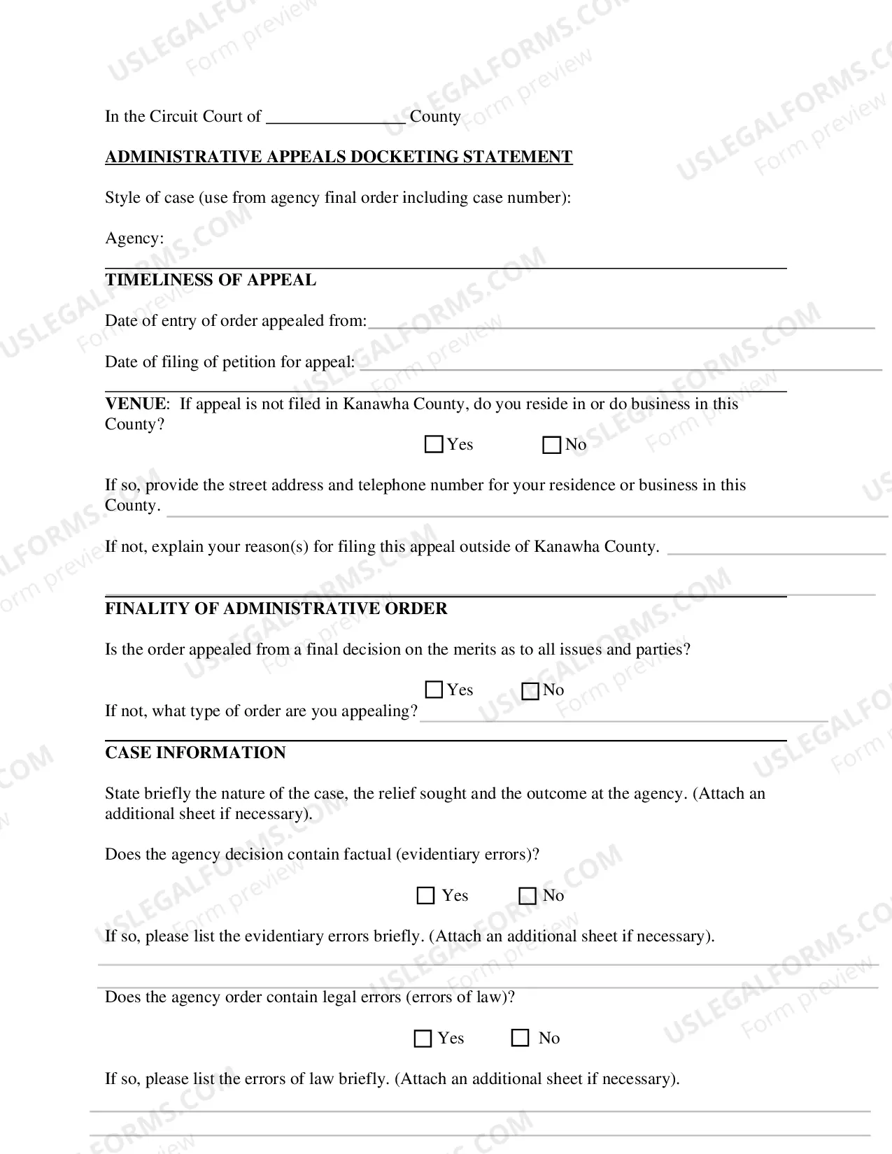Preview Administrative Appeals Docketing Statement