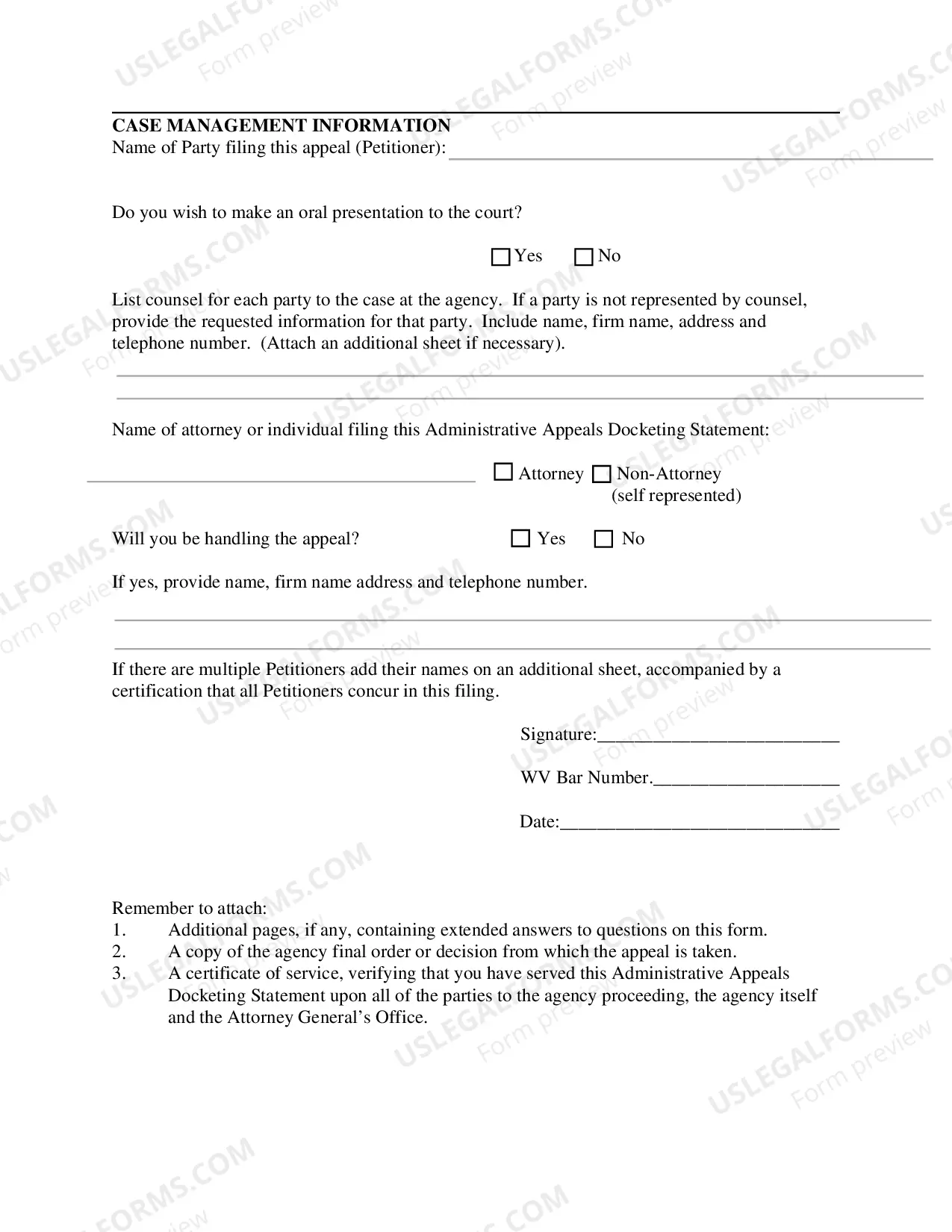Preview Administrative Appeals Docketing Statement