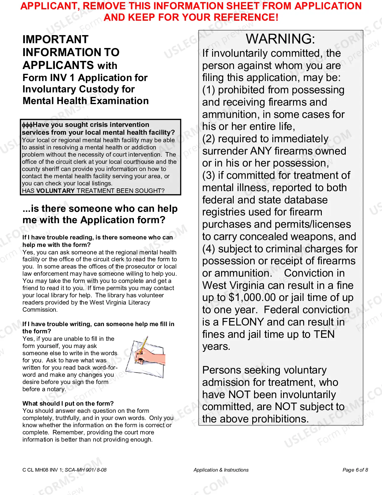 Preview Application for Involuntary Custody for Mental Health Examination with Important Information to Applicants