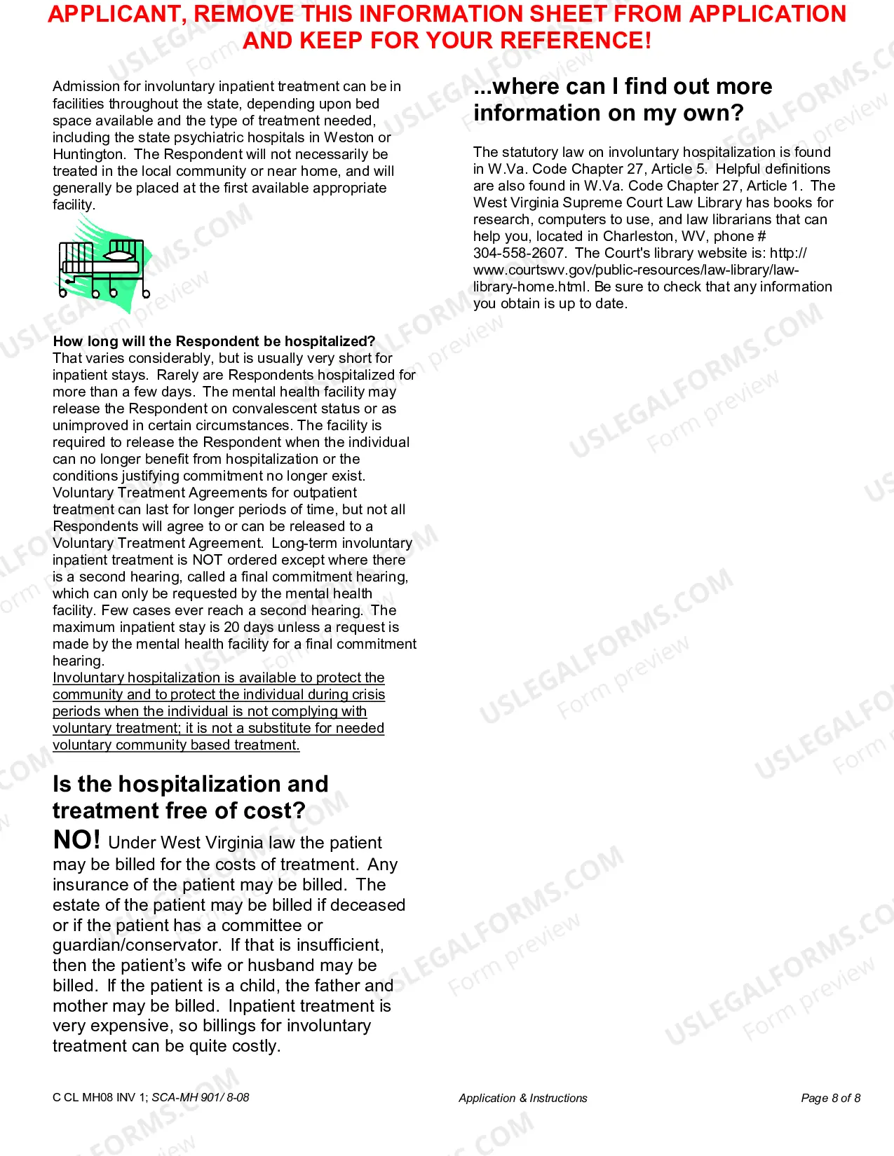 Preview Application for Involuntary Custody for Mental Health Examination with Important Information to Applicants