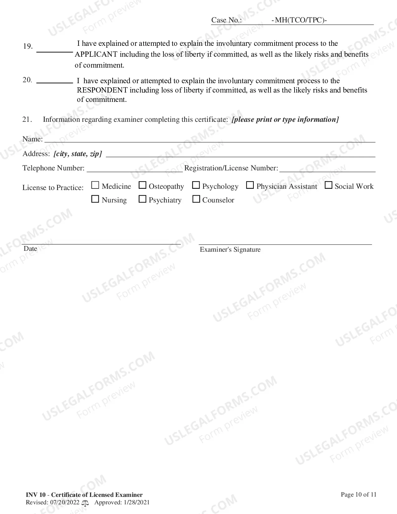 Preview Certificate of Licensed Examiner