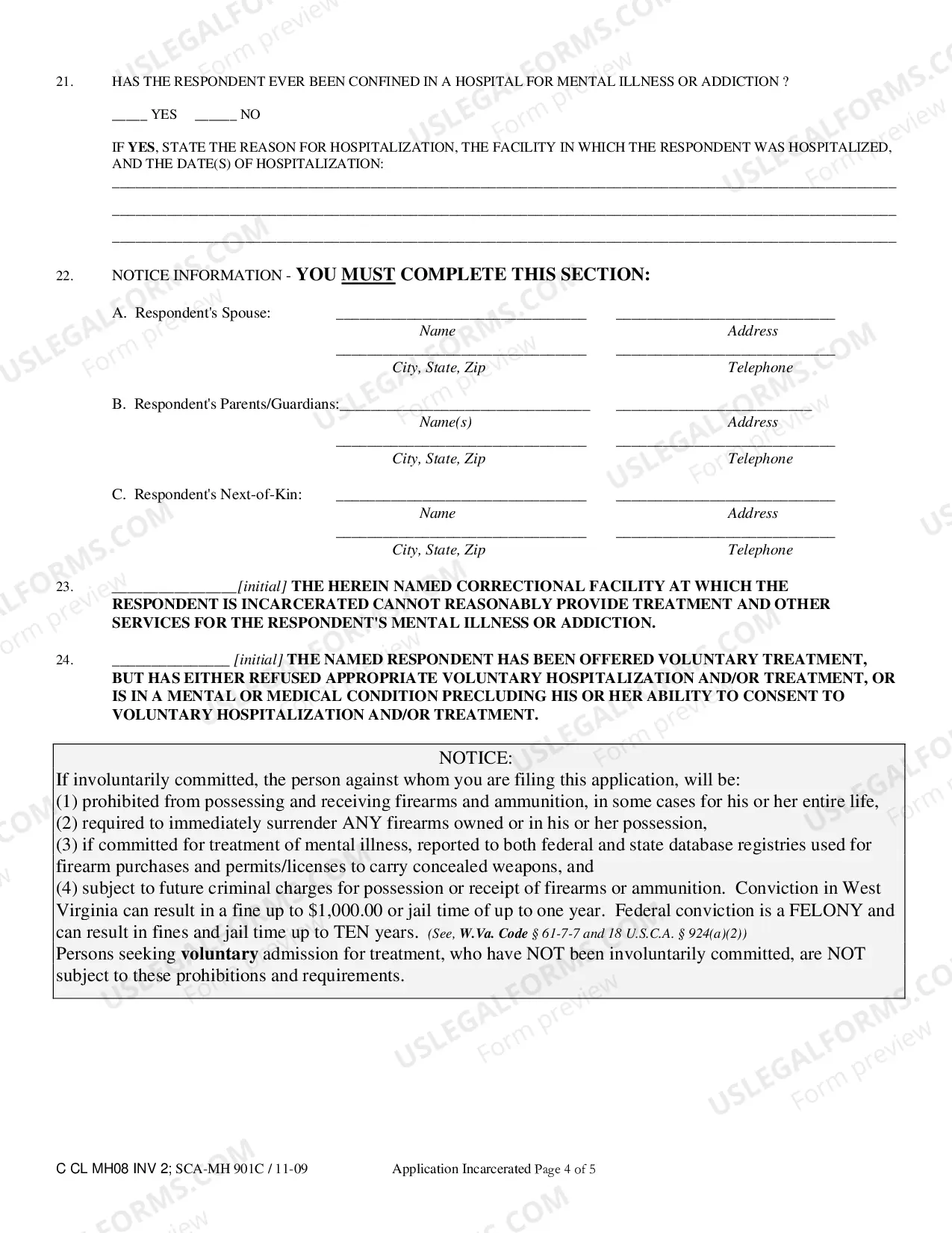 Preview Application for Incarcerated Individual's Mental Health Examination under WV Code 27-5-2