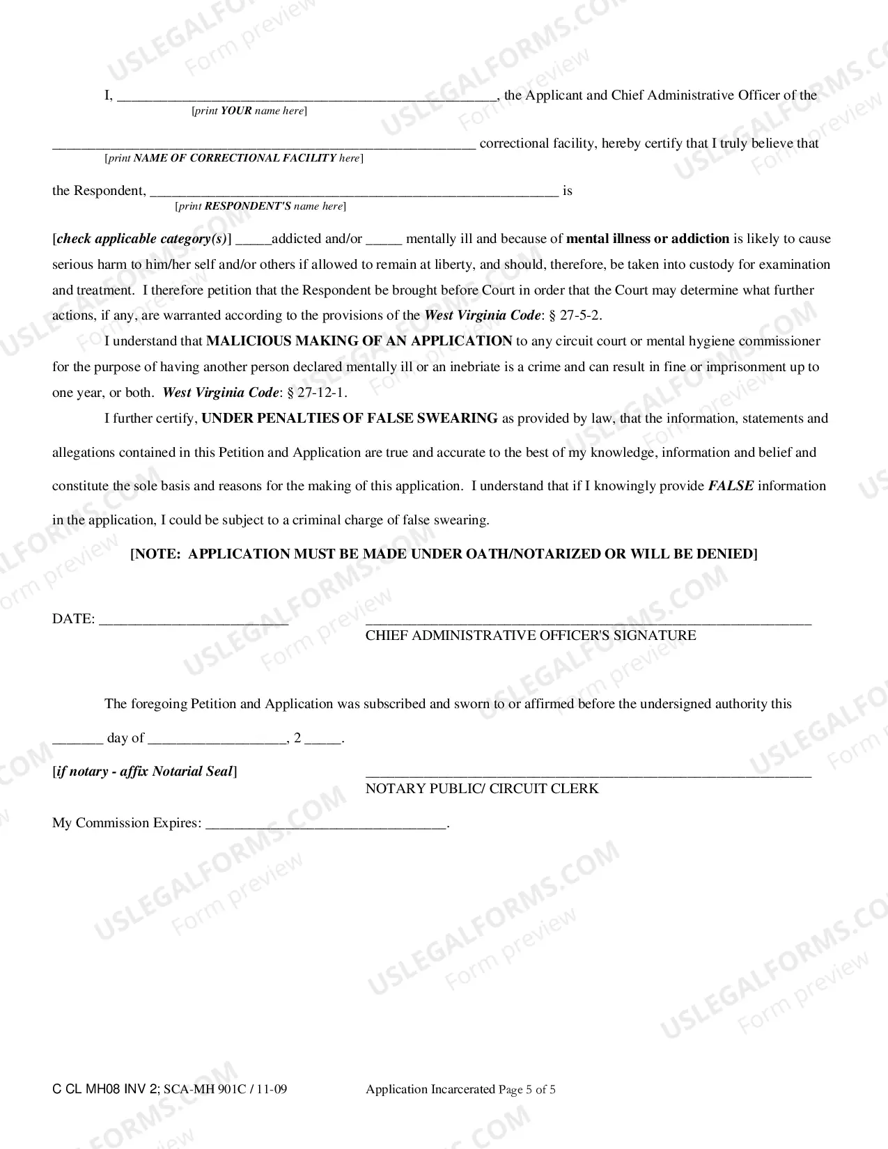 Preview Application for Incarcerated Individual's Mental Health Examination under WV Code 27-5-2